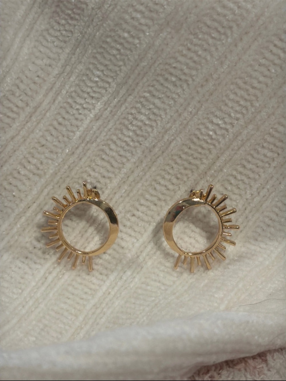 Gold Sunburst Hoop Stud Earrings - , Women Jewelry